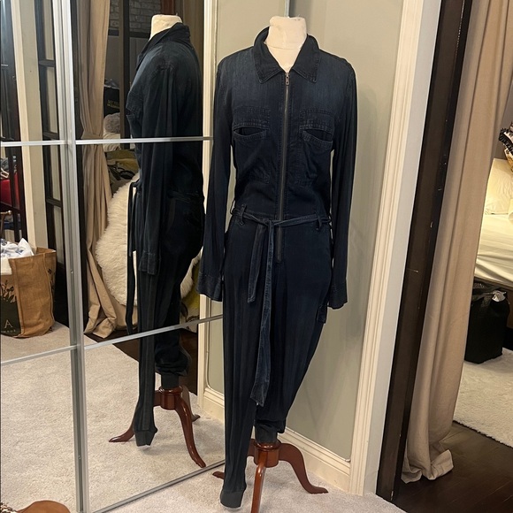 Vintage Havana Pants - Vintage Havana Dark Navy Zip-Up Utility Jumpsuit with Tie Belt